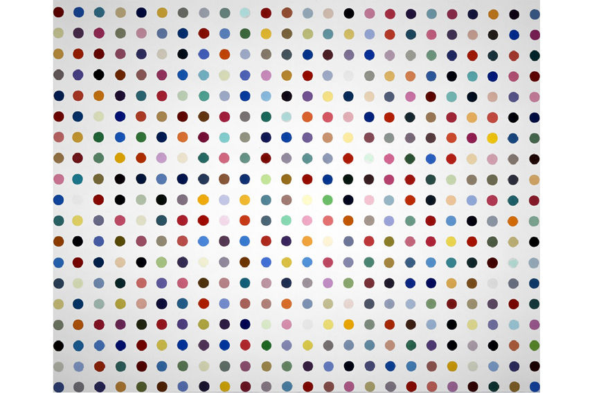 colorful dots against a white background and arranged in grid